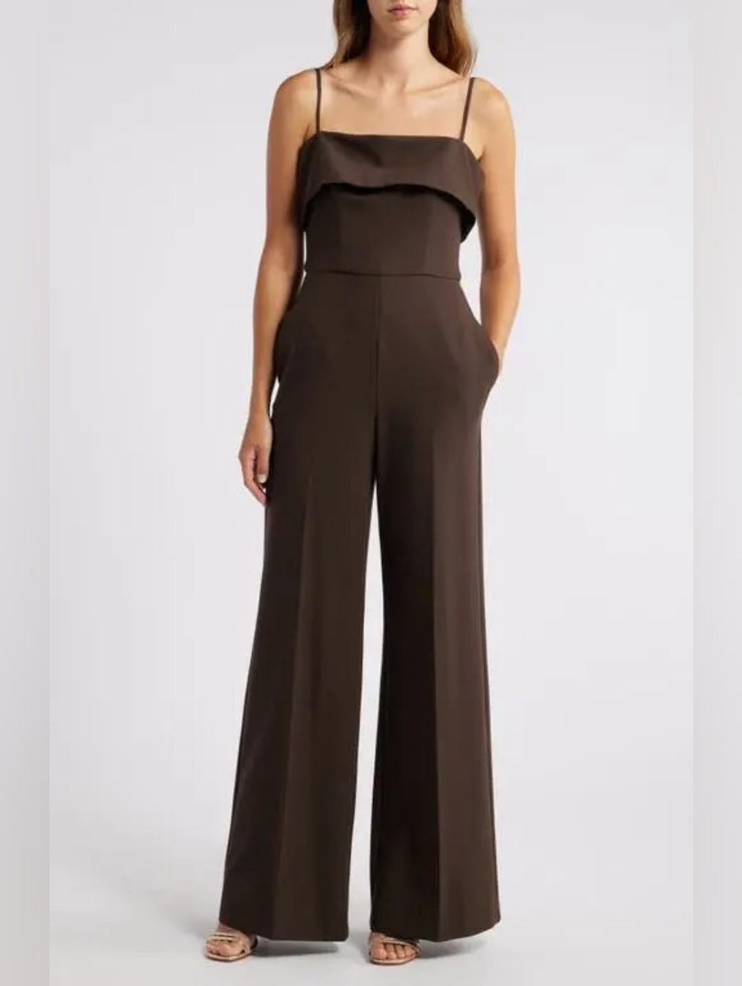 New Black Halo Womens Casual Brown Kavion Sleeveless Wide Leg Jumpsuit Size 14